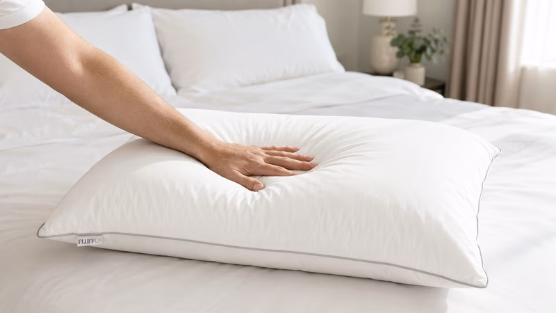 Tired woman sitting in bed rubbing her sore neck.